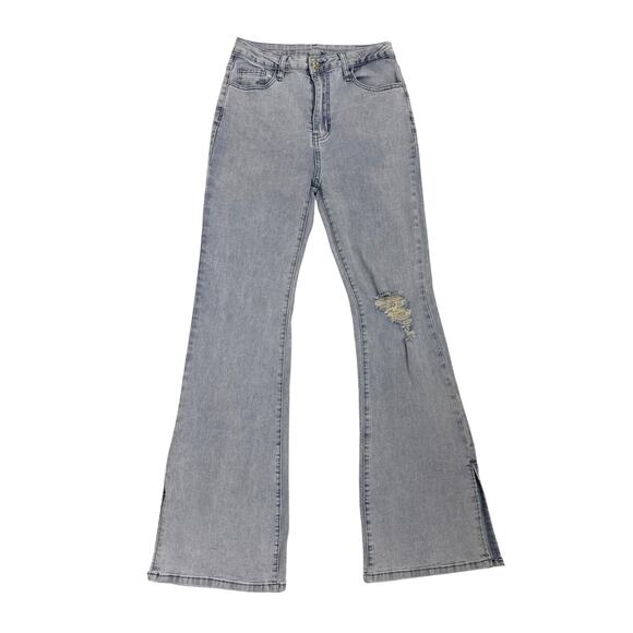 SHEIN Y2K Light Wash Flare Split Bottom Jeans Size Women's 6 - Picture 1 of 5